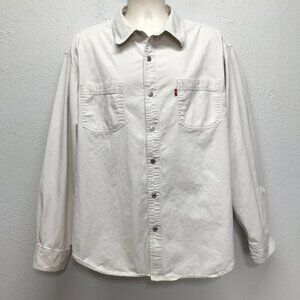 Levis Denim Shirt Mens XXL Cream Color Long Sleeve Metal Buttons Pockets